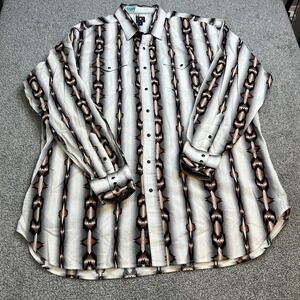 Panhandle Slim‎ Shirt Mens 2XL Beige Brown Western Snap Long Sleeve Aztec Print